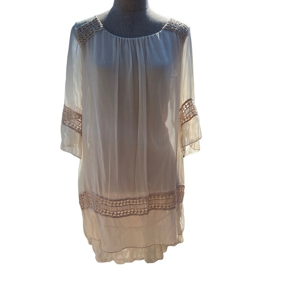 Giulia Italy Silk Crochet Flowy Bohemian Babydoll Dress - Picture 2 of 15